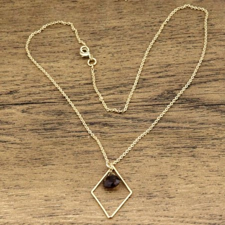 Smoky gemstone pendant necklace for women, Brass with 22k gold plated jewelry